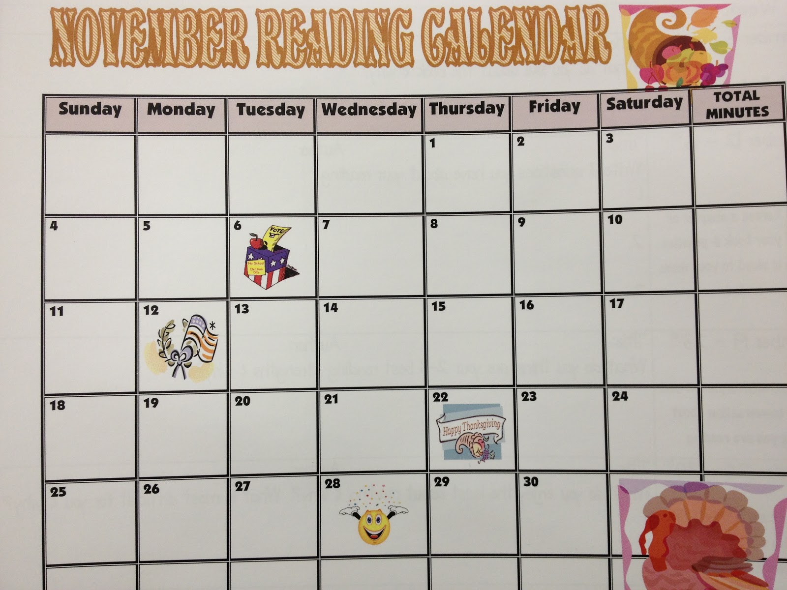 Mrs. Messier's 3rd Grade November Reading Calendar